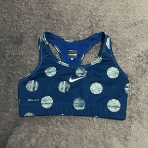 Nike Pro women's blue/green polka-dot print stretch racer-back sports bra Sz S